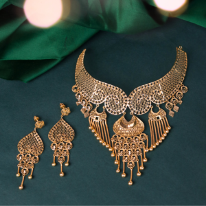 short bridal necklace with matching earrings